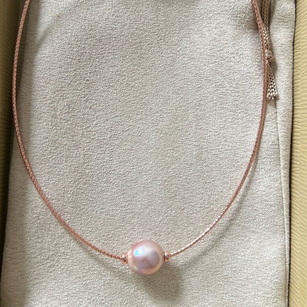 Lavender💜Free-Form Cultured Freshwater Pearl 18k Rose Gold Necklace